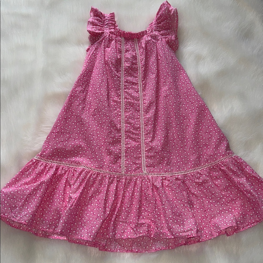 NWOT. French Connection Pink Floral Ruffle Dress. Size 7-8